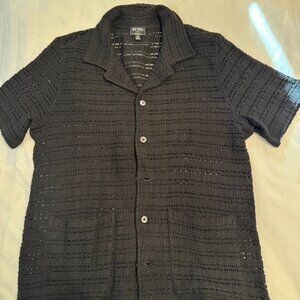 Todd Snyder Open Knit Guayabera Shirt Black Size Medium NWOT